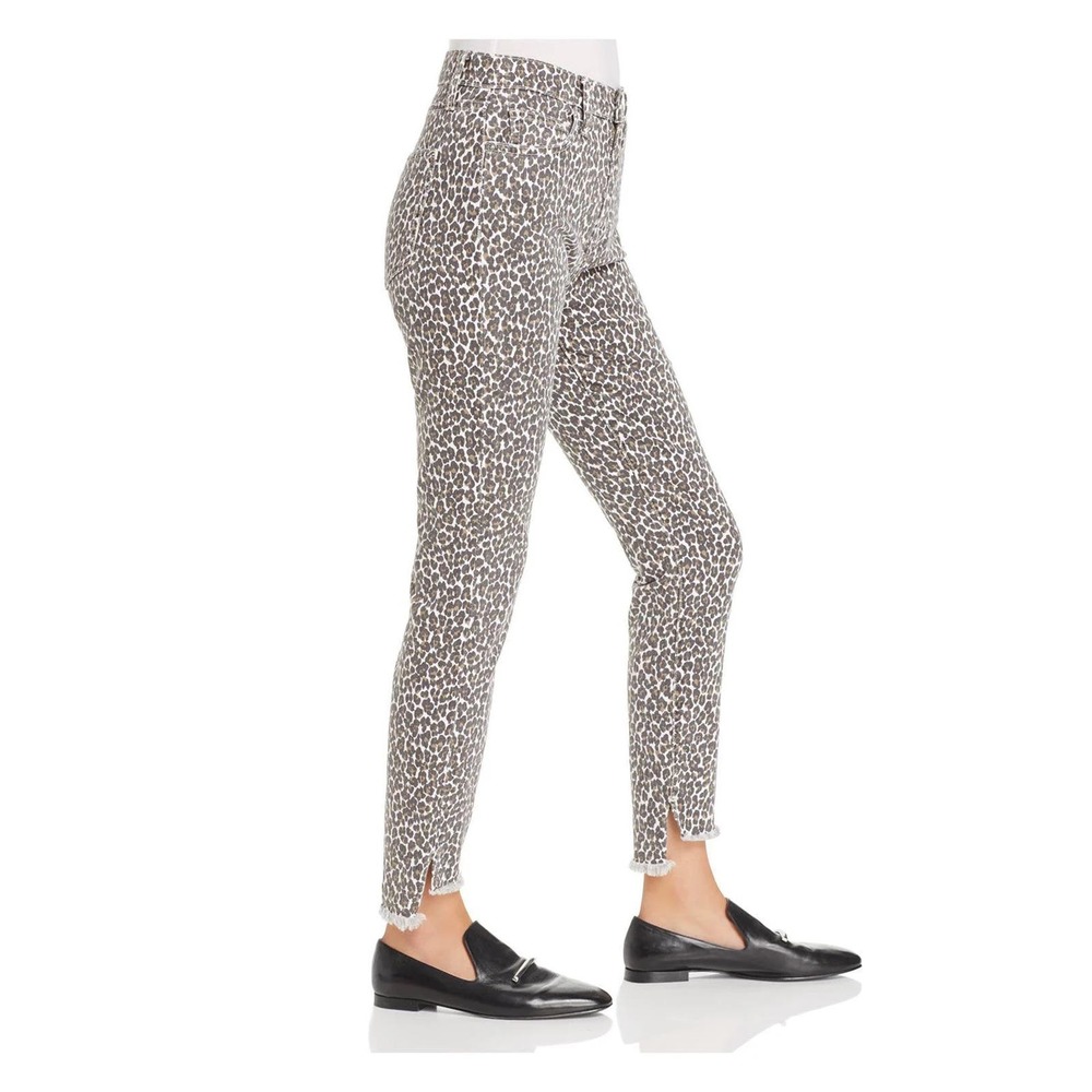 Current/Elliott Super High Waist Stiletto Jean in Snow Leopard Size 27 Raw Hem